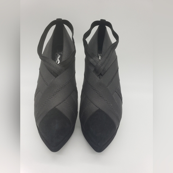 1548- YSL Yves Saint Laurent Shoe Black Platform Bandage Suede Bootie 37.5EU - Picture 4 of 12